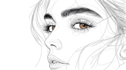 Single continuous one line art female watch eye isolated on transparent background