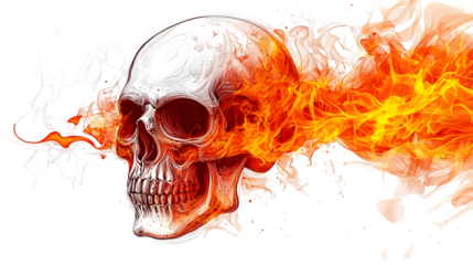Skull on fire flames illustration isolated on transparent background