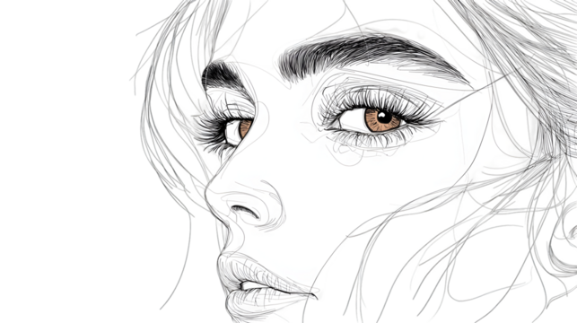 Single continuous one line art female watch eye isolated on transparent background - Powered by Adobe