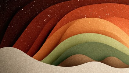 Layered, textured, wavy abstract design with warm tones and subtle sparkle
