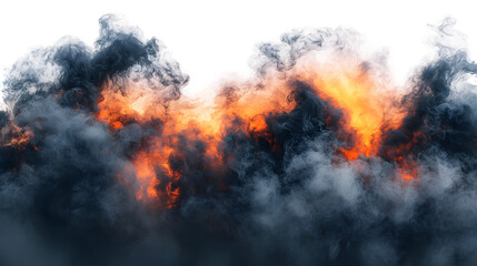 Smoke and fire with orange and black tones isolated on transparent background