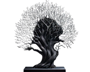 Decorative Black Coral Sculpture with Dramatic Shadows PNG
