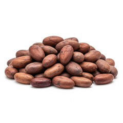 Obraz premium Ultra realistic front view photograph of whole cocoa beans arranged in a neat pile isolated on white for premium digital design and social media use