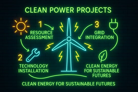 Neon Renewable Energy and Sustainable Power Sources Infographic for Environmental Science Education