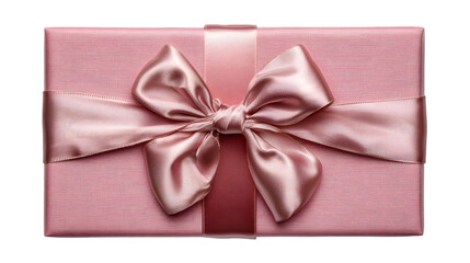 Top view pink gift box tied with matching satin ribbon and bow isolated on transparent background