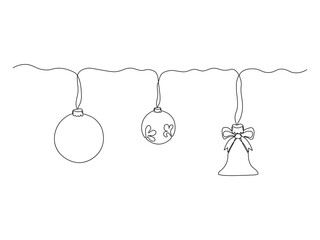 Abstract Christmas Tree Toys, continuous single one line art drawing sketch, logo