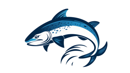 Trout fish jumping icon freshwater salmon catch emblem isolated on transparent background