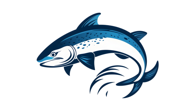 Trout fish jumping icon freshwater salmon catch emblem isolated on transparent background