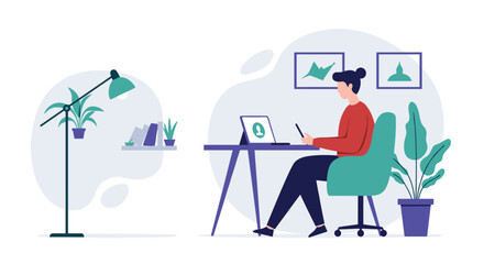 Remote work day with minimalist home office setup and modern design elements