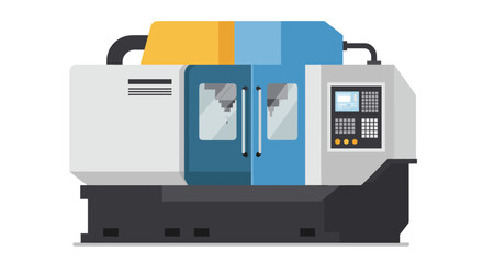 Industrial cnc machine in flat style with modern design elements