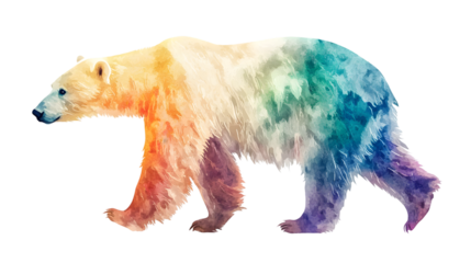 Watercolor iridescent polar bear silhouette soft glossy fur texture isolated on transparent background