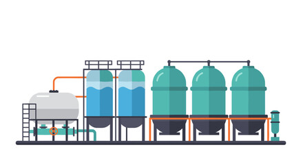 Industrial water treatment facility in flat design