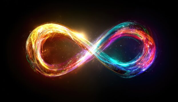 Infinity symbol with vibrant, swirling, multicolored energy