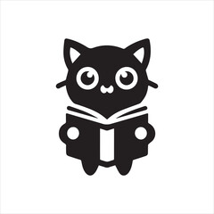 Obraz premium Adorable Black Cat Reading a Book Simple and Cute Illustration.