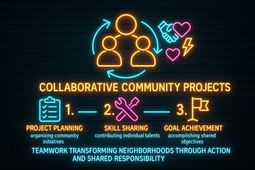 Diverse Hands Collaborating to Build a Glowing Neon Structure for Teamwork and Unity Concepts