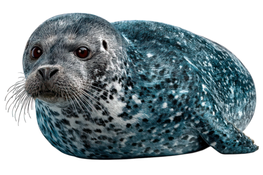 harbor seal lying on side, isolated on white background