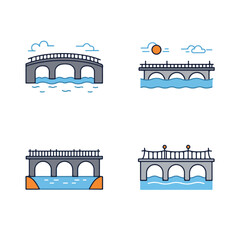 Naklejka premium Four Bridges Bridge illustrations with water, clouds and other details