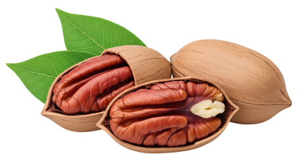 Isolated Pecan Nuts with Leaves