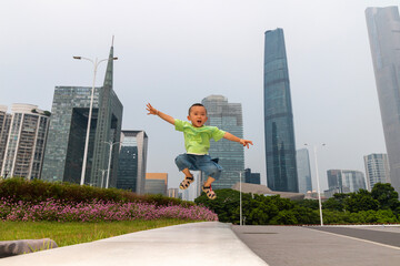 low angle viwe of a little boy jumping