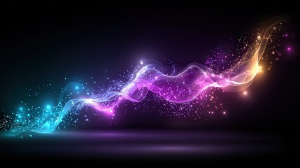 Obraz premium A vibrant abstract background of flowing waves in blue, purple, and gold hues, creating a sense of movement and energy, Perfect for digital art projects, presentations, or advertising,