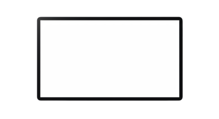 Pristine rectangular digital screen with dark border, light grey copy space, isolated in minimalist studio, flat lay shot. Concept for modern digital workspace design