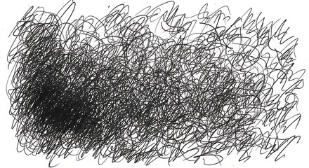 Abstract Scribble Texture - Chaotic Black Lines on White Background.