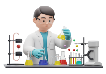 Isolated scientist in laboratory doing experiments with chemicals, science and healthcare