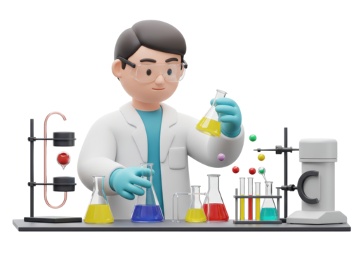 Isolated scientist in laboratory doing experiments with chemicals, science and healthcare