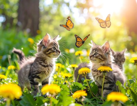 Fototapeta Kittens in a sunny meadow