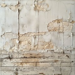 Damaged plaster wall, dilapidated floorboards, abandoned building interior, renovation needed