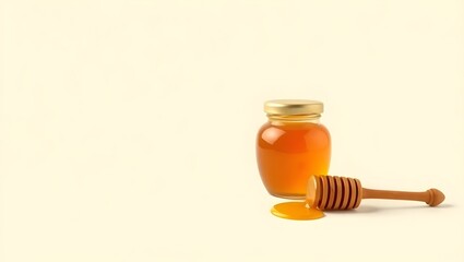 Elegant Jewish New Year Rosh Hashanah design honey jar and dipper bottom right ivory cream blank area