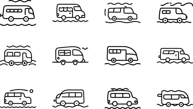 Bundle Vintage Camper Van With Waves In The Background 