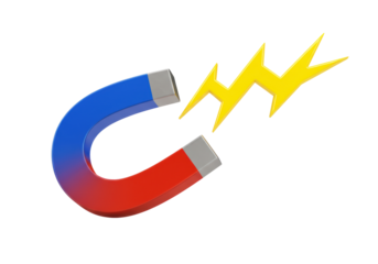 Isolated Horseshoe Magnet Attracting Energy Bolts Illustrating Power and Attraction Fields