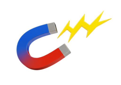 Isolated Horseshoe Magnet Attracting Energy Bolts Illustrating Power and Attraction Fields