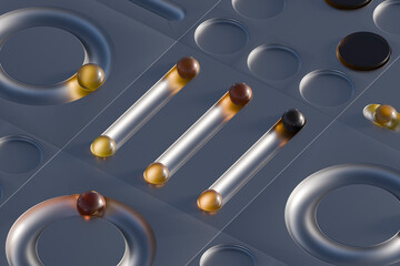 Geometric 3D abstract interface with glass marbles and modern pattern