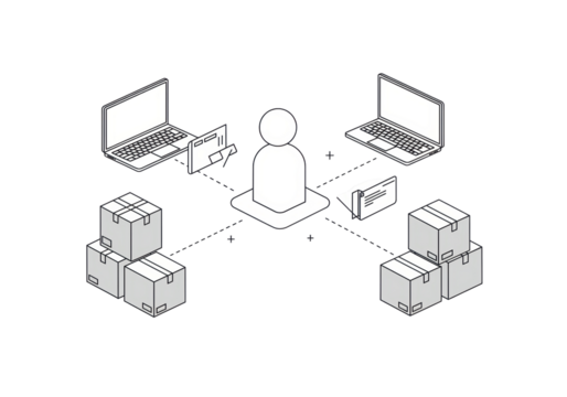 Isolated E-commerce Concept Shows an Operator Managing Online Orders for Shipping via Laptop