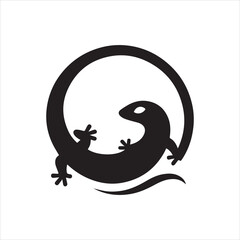 Obraz premium Silhouette of a Lizard Within a Circular Frame Minimalist Design.