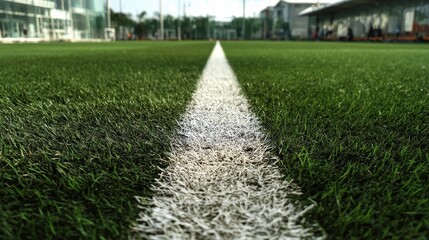 Obraz premium A 4K photo of football field with a white line down the middle.