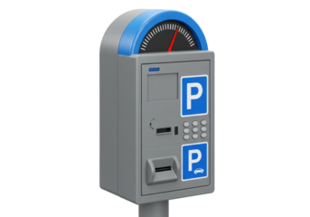 Isolated parking meter for public city lot payment with coin slot and time dial graphic