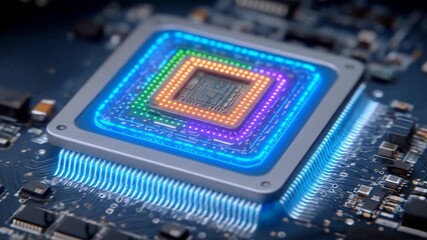 Colorful Quantum Processor Futuristic Tech with Glowing CPU, Computer Chip, and Digital Processing. - Powered by Adobe