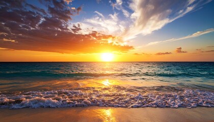 Fototapeta premium amazing sunset over the beach with orange hues sky