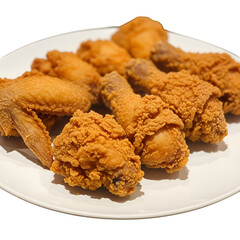Crispy Fried Chicken Drumsticks and Wings on White Plate – Golden, Crunchy, and Juicy Fried Chicken Food Photography.