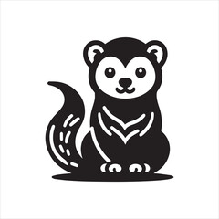 Stylized Black and White Ferret Illustration with Distinctive Tail Markings.