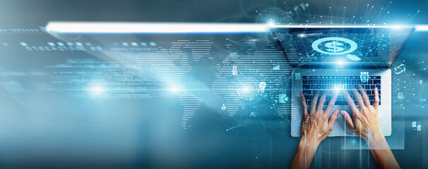 Auditor using laptop with audit data compliance verification, documentation accuracy, financial...