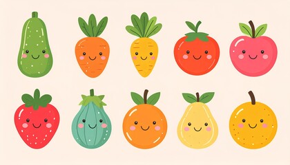 set cute vegetables and fruits vector illustration