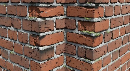 Fototapeta premium Close-up of a Damaged and Crumbling Old Brick Wall Corner.