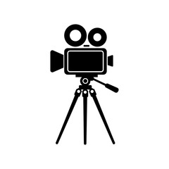 Obraz premium Vintage Black Film Camera on Tripod Isolated on White Background