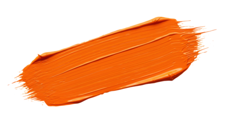 A vibrant, textured orange paint stroke with visible bristle marks, diagonally placed on a transparent background with ample copy space, a dynamic concept of innovation