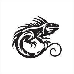 Stylized Black Iguana Logo with Detailed Spikes and Swirling Tail.