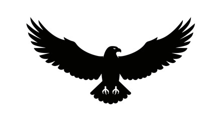 Obraz premium Majestic eagle with outstretched wings in a powerful flight pose a striking black silhouette against a clean white background symbolizing freedom and strength silhouette